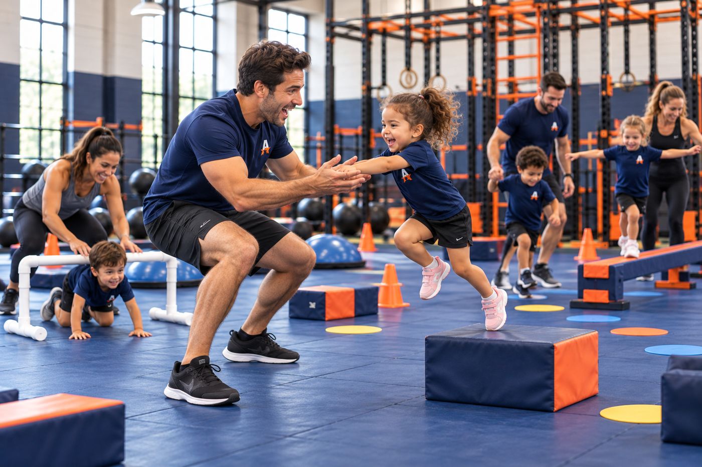 Une maman et son enfant relèvent un défi ensemble sur les tapis